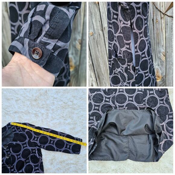 Corduroy Dress Boden Size M Black Gray Circle Print Button Crop Sleeve Pockets - Picture 5 of 9